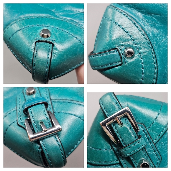 Michael Kors Large Fallon Leather Aqua Turquoise Silver Zip Clutch Wristlet - Picture 6 of 16